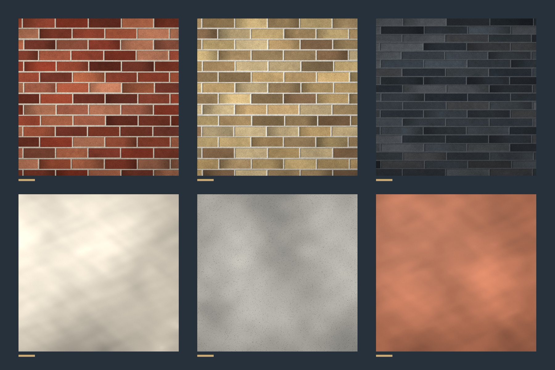 Sample board of brick slip, plaster, microcement and tadelakt finishes